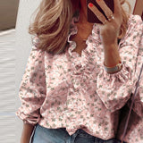 Elegant New Daisy Pineapple Print Ruffle blouse shirts Office Lady 2020 Summer Short Sleeve Slim Blouses women Sexy V-neck tops