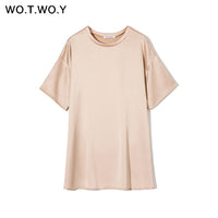 WOTWOY Oversized T-Shirt Woman Casual Short Sleeves O-neck Solid Long WomanTshirt Top Mujer Harajuku 2020 Summer New Soft Korean