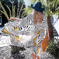 SEASELFIE Sexy Black White And Orange Zebra Print Bikini Cover Up Open Style Long Kimono Cover Women 2020 Bathing Suit Beachwear