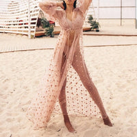 Mesh Cover up saida de praia Pink dot swimsuit cover-ups Kimono summer fashion beach wear women Long beach dress 2020 tunics new