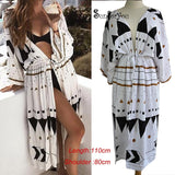 Cotton Beach Cover Up Print Beach Kaftan Women Bikini Cover-ups Beachwear Button Swimsuit Cover Up Dress Robe Beach Tunic