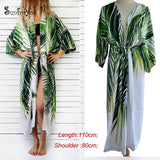 Cotton Beach Cover Up Print Beach Kaftan Women Bikini Cover-ups Beachwear Button Swimsuit Cover Up Dress Robe Beach Tunic