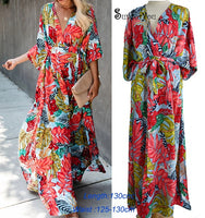 Cotton Beach Cover Up Print Beach Kaftan Women Bikini Cover-ups Beachwear Button Swimsuit Cover Up Dress Robe Beach Tunic