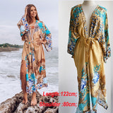 Cotton Beach Cover Up Print Beach Kaftan Women Bikini Cover-ups Beachwear Button Swimsuit Cover Up Dress Robe Beach Tunic