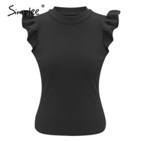 Simplee Casual solid top shirt women elegant ruffle sleeve high street tops shirt sexy slim O neck office top blouse ladies 2020