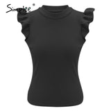 Simplee Casual solid top shirt women elegant ruffle sleeve high street tops shirt sexy slim O neck office top blouse ladies 2020