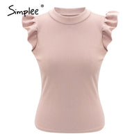 Simplee Casual solid top shirt women elegant ruffle sleeve high street tops shirt sexy slim O neck office top blouse ladies 2020