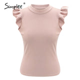 Simplee Casual solid top shirt women elegant ruffle sleeve high street tops shirt sexy slim O neck office top blouse ladies 2020