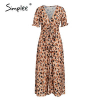 Simplee Leopard print women dress Sexy sleeveless ruffled high waist summer dress V-neck buttons beach wear holiday dress 2020