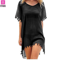 2020 Chiffon Tassels Beach Wear Women Swimsuit Cover Up Swimwear Bathing Suits Summer Mini Dress Loose Solid Pareo Cover Ups