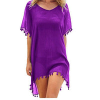 2020 Chiffon Tassels Beach Wear Women Swimsuit Cover Up Swimwear Bathing Suits Summer Mini Dress Loose Solid Pareo Cover Ups