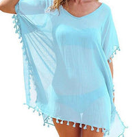 2020 Chiffon Tassels Beach Wear Women Swimsuit Cover Up Swimwear Bathing Suits Summer Mini Dress Loose Solid Pareo Cover Ups