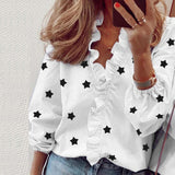 Elegant New Daisy Pineapple Print Ruffle blouse shirts Office Lady 2020 Summer Short Sleeve Slim Blouses women Sexy V-neck tops