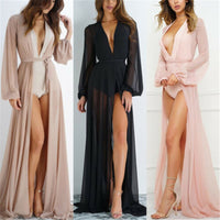 2020 Summer Brand Feminino Women Transparent Beach Maxi Dress Swimwear Bikini Cover-up Tunic Chiffon Female Bathing Suit