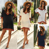 Beach Dress Short Sleeve V-neck Cover Up Ladies White Beachwear 2020 Summer Chiffon Cover-ups for Women White Black Tunic Ups