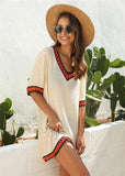 Beach Dress Short Sleeve V-neck Cover Up Ladies White Beachwear 2020 Summer Chiffon Cover-ups for Women White Black Tunic Ups