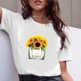 Women Clothes Print Flower Perfume Bottle Sweet Short Sleeve Tshirt Printed Women Shirt T Female T-shirt  Top Casual Woman Tee