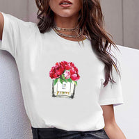 Women Clothes Print Flower Perfume Bottle Sweet Short Sleeve Tshirt Printed Women Shirt T Female T-shirt  Top Casual Woman Tee