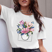 Women Clothes Print Flower Perfume Bottle Sweet Short Sleeve Tshirt Printed Women Shirt T Female T-shirt  Top Casual Woman Tee