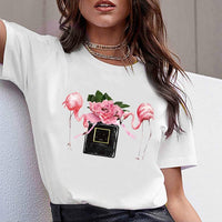 Women Clothes Print Flower Perfume Bottle Sweet Short Sleeve Tshirt Printed Women Shirt T Female T-shirt  Top Casual Woman Tee