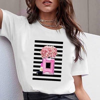 Women Clothes Print Flower Perfume Bottle Sweet Short Sleeve Tshirt Printed Women Shirt T Female T-shirt  Top Casual Woman Tee