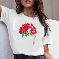 Women Clothes Print Flower Perfume Bottle Sweet Short Sleeve Tshirt Printed Women Shirt T Female T-shirt  Top Casual Woman Tee