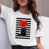 Women Clothes Print Flower Perfume Bottle Sweet Short Sleeve Tshirt Printed Women Shirt T Female T-shirt  Top Casual Woman Tee