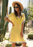 Woman Beach Dress Fringe Cover Up Ladies Yellow Tunic Beachwear 2020 Summer Women Tassel Swimsuit Cover Ups Black vestido playa