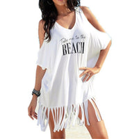 Womens Beach Dress Bikini Cover Up Swimwear Maxi Wrap Skirt Sarong Kimono Kaftan Summer Chiffon Tassel Hooded Batwing Sleeve Top