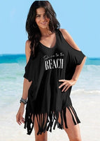 Womens Beach Dress Bikini Cover Up Swimwear Maxi Wrap Skirt Sarong Kimono Kaftan Summer Chiffon Tassel Hooded Batwing Sleeve Top