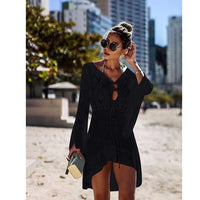 Womens Beach Dress Bikini Cover Up Swimwear Maxi Wrap Skirt Sarong Kimono Kaftan Summer Chiffon Tassel Hooded Batwing Sleeve Top