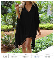 Womens Beach Dress Bikini Cover Up Swimwear Maxi Wrap Skirt Sarong Kimono Kaftan Summer Chiffon Tassel Hooded Batwing Sleeve Top