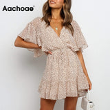 Women Boho Printed Chiffon Mini Dress 2020 Summer V Neck Ruffled Sexy Beach Dresses A Line Short Sleeve Holiday Casual Dress