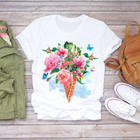 Women 2020 Summer Short Sleeve Floral Flower Fashion Lady T-shirts Top T Shirt Ladies Womens Graphic Female Tee T-Shirt