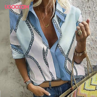 UGOCCAM Women Blouse Long Sleeve Shirt Print Office Turn-down Collar Blouse Elegant Work Plus Size Tops Fashion Women Tops