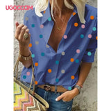 UGOCCAM Women Blouse Long Sleeve Shirt Print Office Turn-down Collar Blouse Elegant Work Plus Size Tops Fashion Women Tops