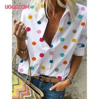 UGOCCAM Women Blouse Long Sleeve Shirt Print Office Turn-down Collar Blouse Elegant Work Plus Size Tops Fashion Women Tops