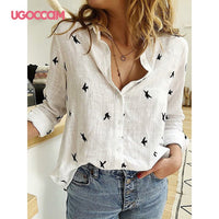 UGOCCAM Women Blouse Long Sleeve Shirt Print Office Turn-down Collar Blouse Elegant Work Plus Size Tops Fashion Women Tops