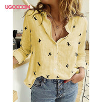 UGOCCAM Women Blouse Long Sleeve Shirt Print Office Turn-down Collar Blouse Elegant Work Plus Size Tops Fashion Women Tops