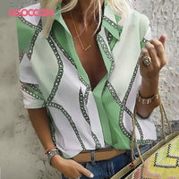 UGOCCAM Women Blouse Long Sleeve Shirt Print Office Turn-down Collar Blouse Elegant Work Plus Size Tops Fashion Women Tops