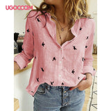 UGOCCAM Women Blouse Long Sleeve Shirt Print Office Turn-down Collar Blouse Elegant Work Plus Size Tops Fashion Women Tops