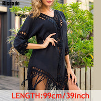 Riseado Tassel Beach Dress 2020 Cover-ups Tunic Beach Wear Women Swimsuit Black Swimwear Bathing Suits Backless Cover Ups