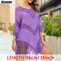 Riseado Tassel Beach Dress 2020 Cover-ups Tunic Beach Wear Women Swimsuit Black Swimwear Bathing Suits Backless Cover Ups