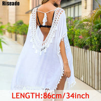 Riseado Tassel Beach Dress 2020 Cover-ups Tunic Beach Wear Women Swimsuit Black Swimwear Bathing Suits Backless Cover Ups