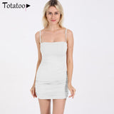 Totatoop Lace Up V Neck Ruched Bodycon Mini Dress Women 2020 Summer Hollow Out Ruffles Sundress Beachwear Vestidos