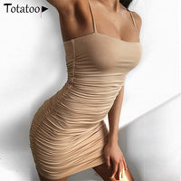 Totatoop Lace Up V Neck Ruched Bodycon Mini Dress Women 2020 Summer Hollow Out Ruffles Sundress Beachwear Vestidos