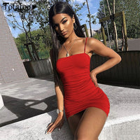 Totatoop Lace Up V Neck Ruched Bodycon Mini Dress Women 2020 Summer Hollow Out Ruffles Sundress Beachwear Vestidos