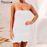 Totatoop Lace Up V Neck Ruched Bodycon Mini Dress Women 2020 Summer Hollow Out Ruffles Sundress Beachwear Vestidos