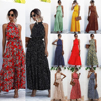 Summer Elegant Sexy beach long Dress Women 2020 Fashion Print Flowers Polka-dot strap Ladies Halter boho dress women vestidos