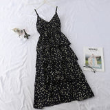 New Summer Sweet Heart Print Spaghetti Strap Dress Women Slim V-Neck Beach Long Dresses Sleeveless Sundress Party Vestidos Mw635